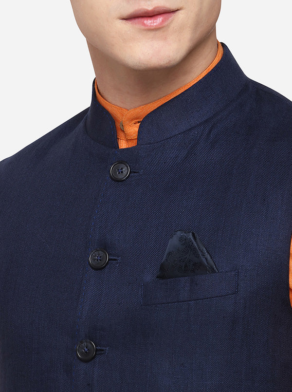 Dark Blue Regular Fit Solid Modi Jacket | JadeBlue