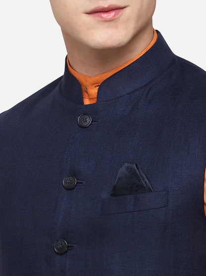 Dark Blue Regular Fit Solid Modi Jacket | JadeBlue