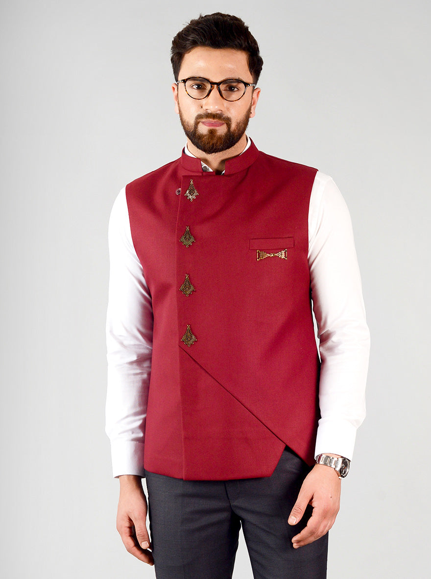 Maroon Bandhgala Jacket | JB Studio