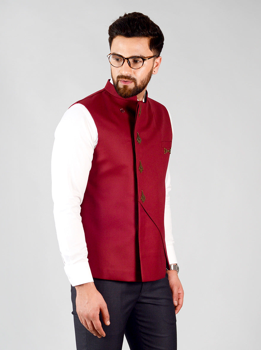 Maroon Bandhgala Jacket | JB Studio