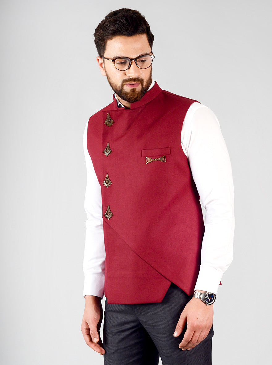 Maroon Bandhgala Jacket | JB Studio