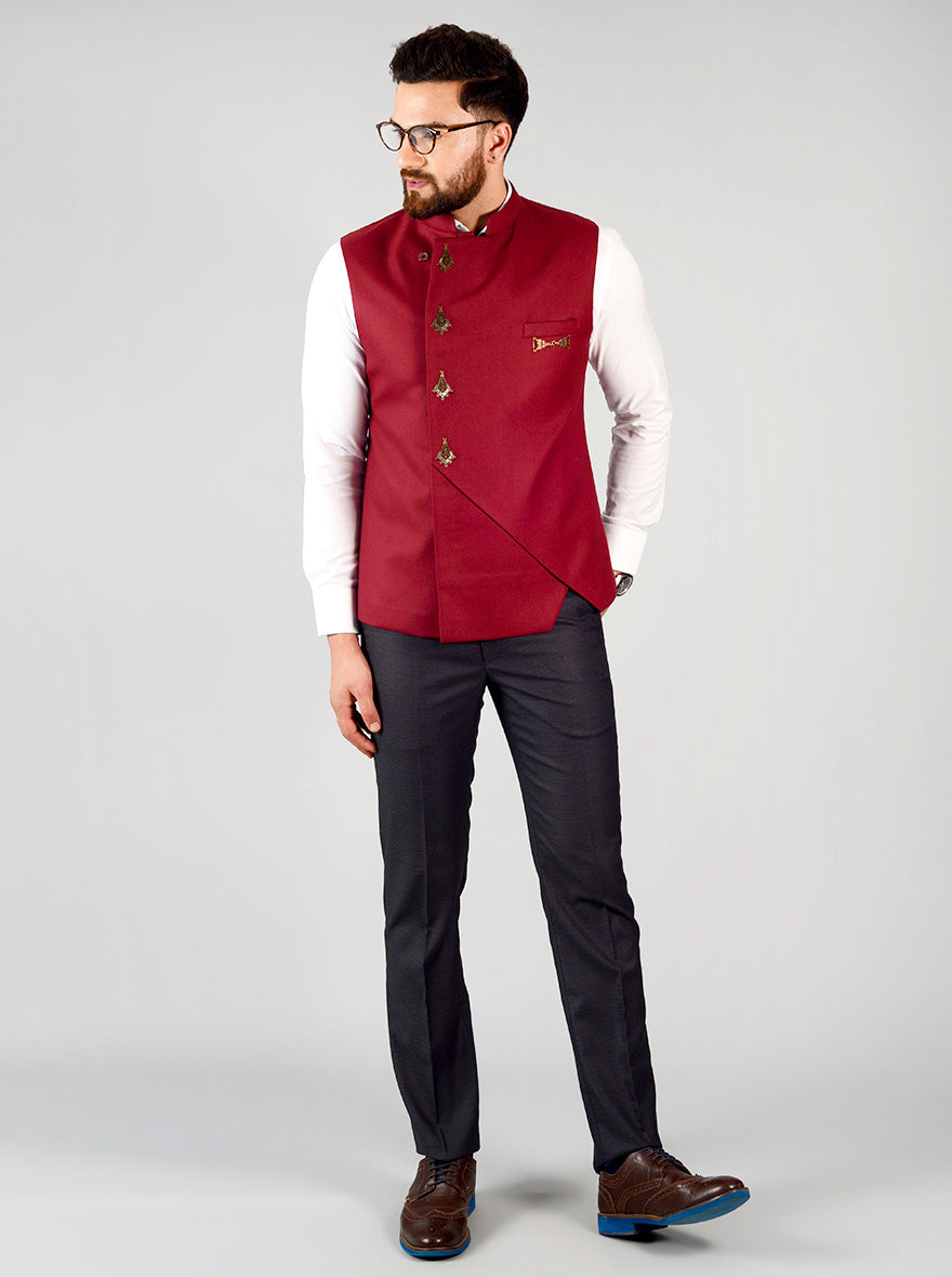 Maroon Bandhgala Jacket | JB Studio