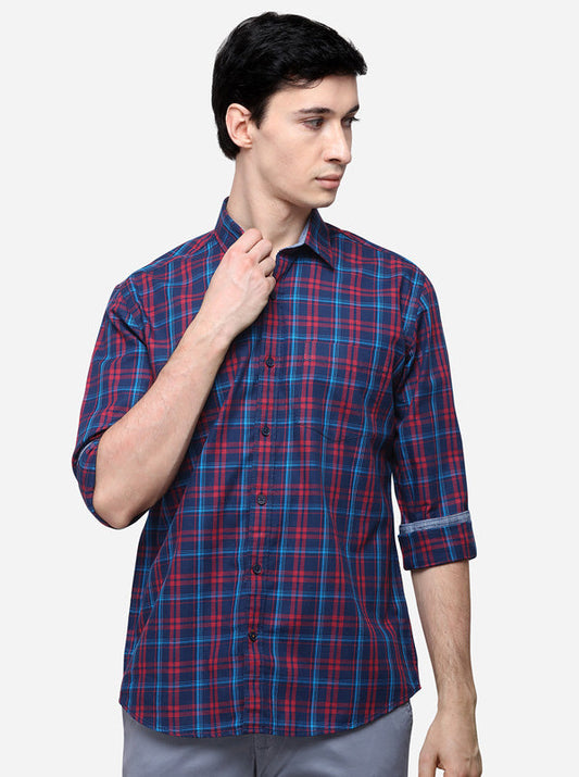 Blue & Red Regular Fit Checked Casual Shirt | Greenfibre