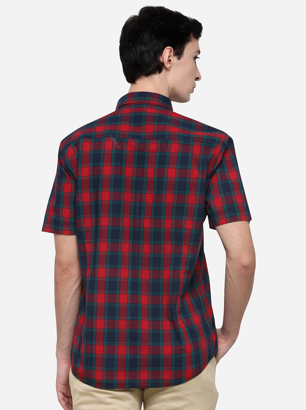 Red & Green Tailored Fit Checked Casual Shirt | JB Sport