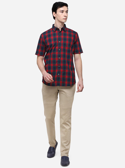 Red & Green Tailored Fit Checked Casual Shirt | JB Sport