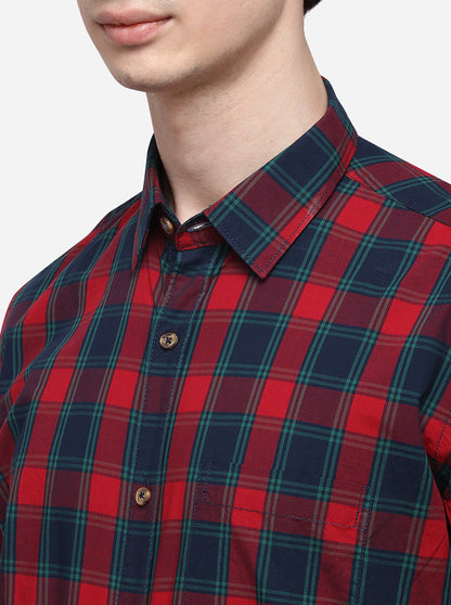 Red & Green Tailored Fit Checked Casual Shirt | JB Sport