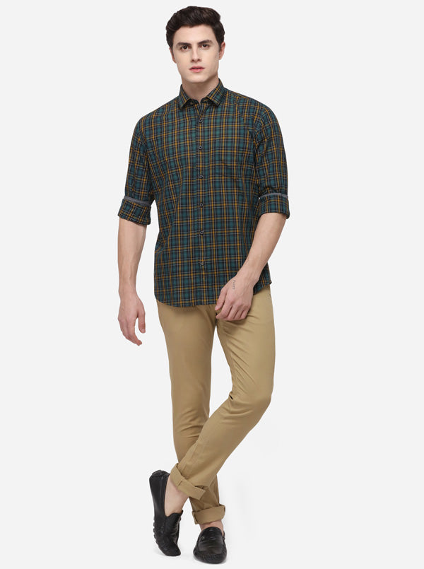 Sea Green Regular Fit Checked Casual Shirt | Greenfibre