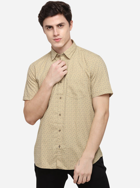 Beige Smart Fit Printed Casual Shirt | Greenfibre