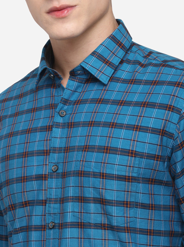 Sky Blue Smart Fit Checked Casual Shirt | Greenfibre