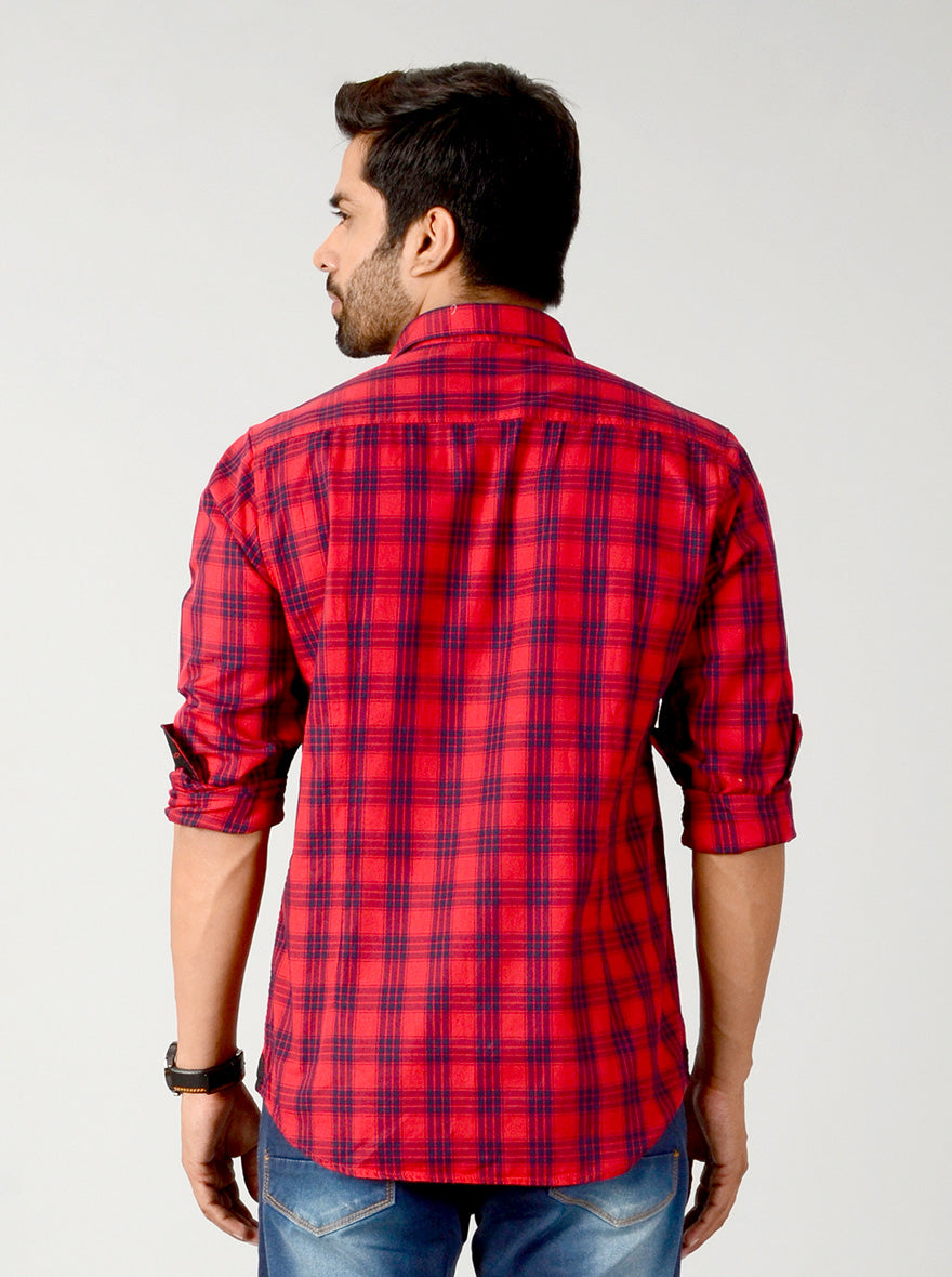 True Red Checked Slim Fit Casual Shirt | JB Sport