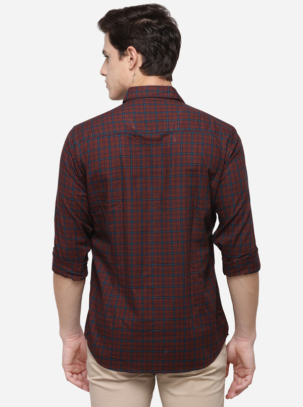 Maroon Tailored Fit Checked Casual Shirt | JB Sport