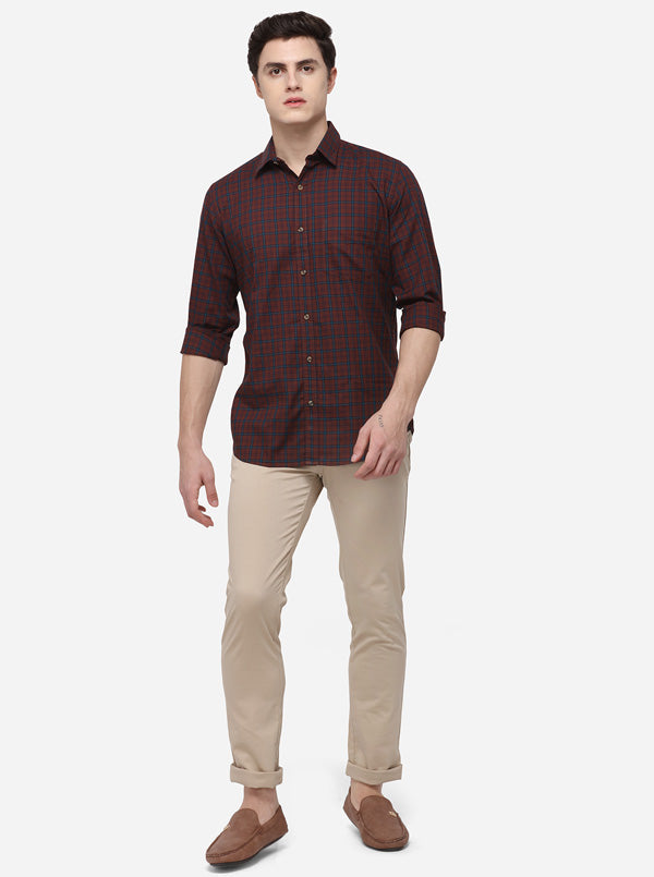 Maroon Tailored Fit Checked Casual Shirt | JB Sport