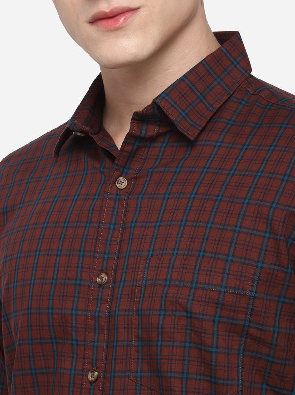 Maroon Tailored Fit Checked Casual Shirt | JB Sport