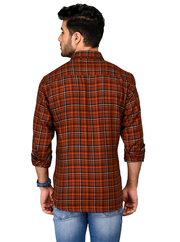 Rust Orange Checkered Slim Fit Casual Shirt | JB Sport