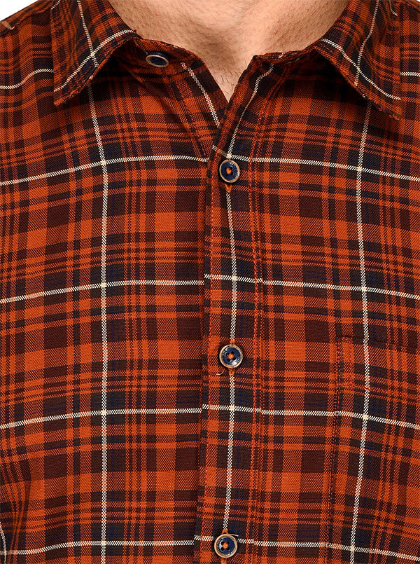 Rust Orange Checkered Slim Fit Casual Shirt | JB Sport