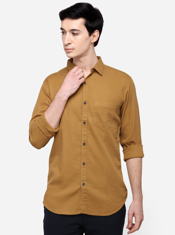 Khaki Slim Fit Solid Casual Shirt | JB Sport