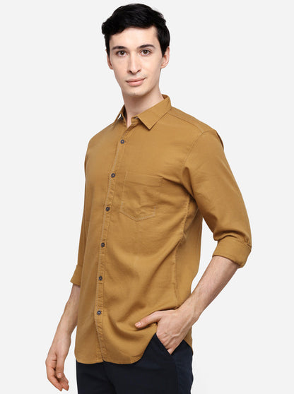 Khaki Slim Fit Solid Casual Shirt | JB Sport