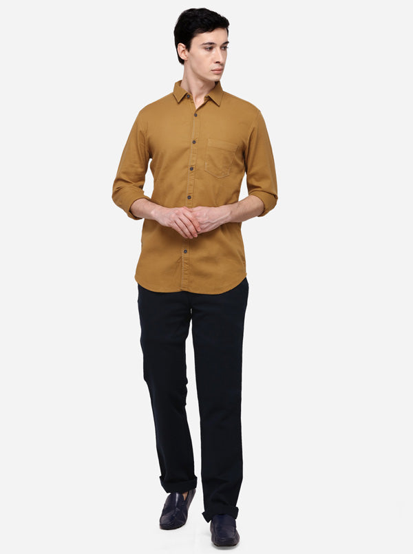 Khaki Slim Fit Solid Casual Shirt | JB Sport