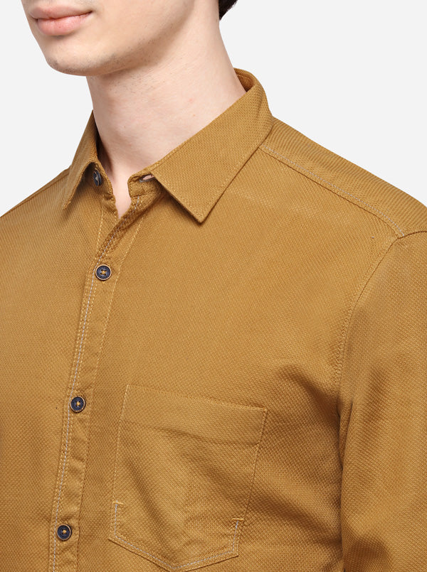 Khaki Slim Fit Solid Casual Shirt | JB Sport