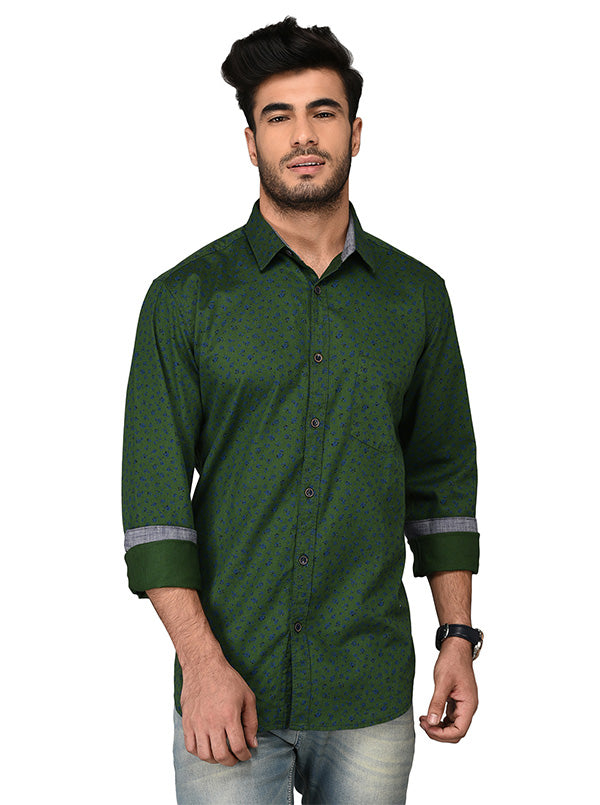 JB Sport Green Printed Slim Fit Casual Shirt