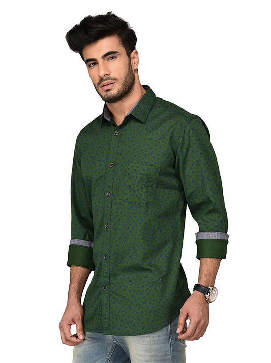 JB Sport Green Printed Slim Fit Casual Shirt