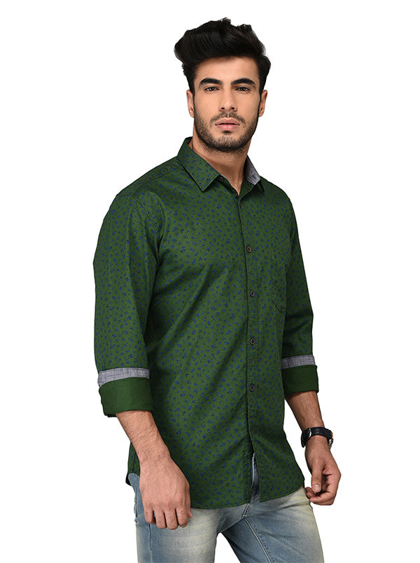 JB Sport Green Printed Slim Fit Casual Shirt