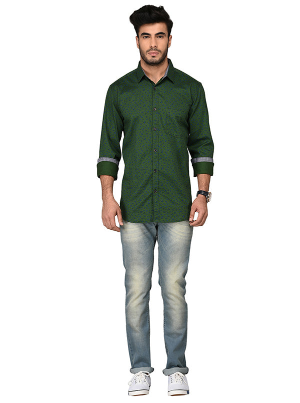 JB Sport Green Printed Slim Fit Casual Shirt