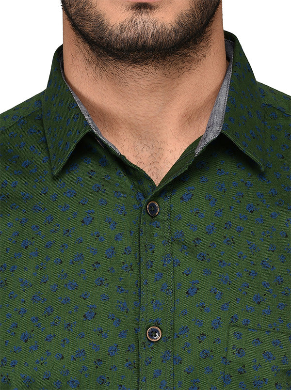 JB Sport Green Printed Slim Fit Casual Shirt