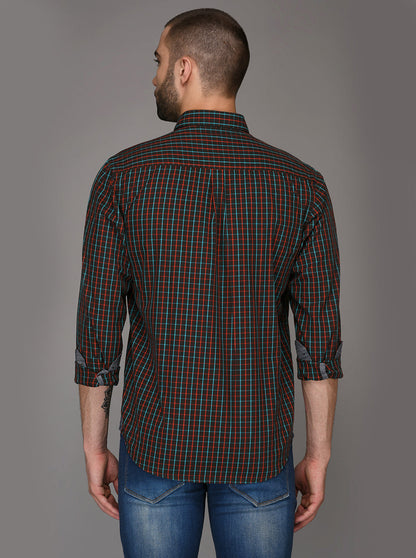 Greenfibre Coffee Brown Checked Regular Fit Casual Shirt