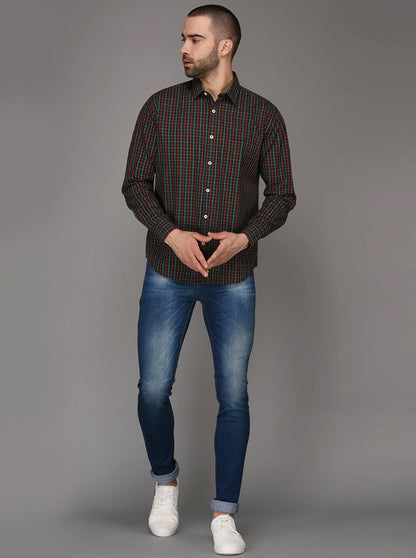 Greenfibre Coffee Brown Checked Regular Fit Casual Shirt