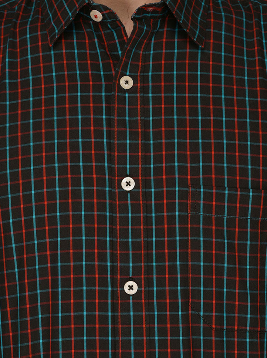 Greenfibre Coffee Brown Checked Regular Fit Casual Shirt