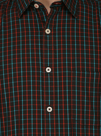 Greenfibre Coffee Brown Checked Regular Fit Casual Shirt