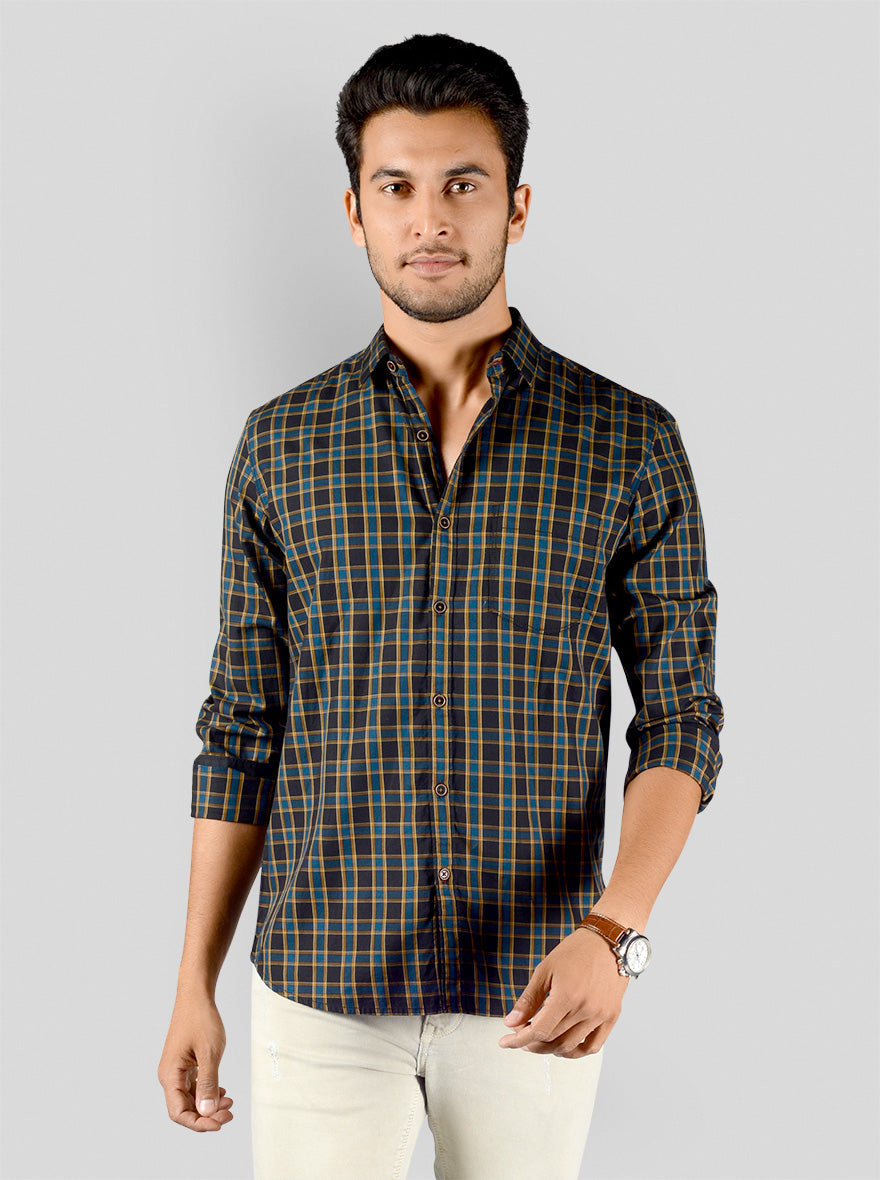 Black Checked Slim Fit Casual Shirt | JB Sport