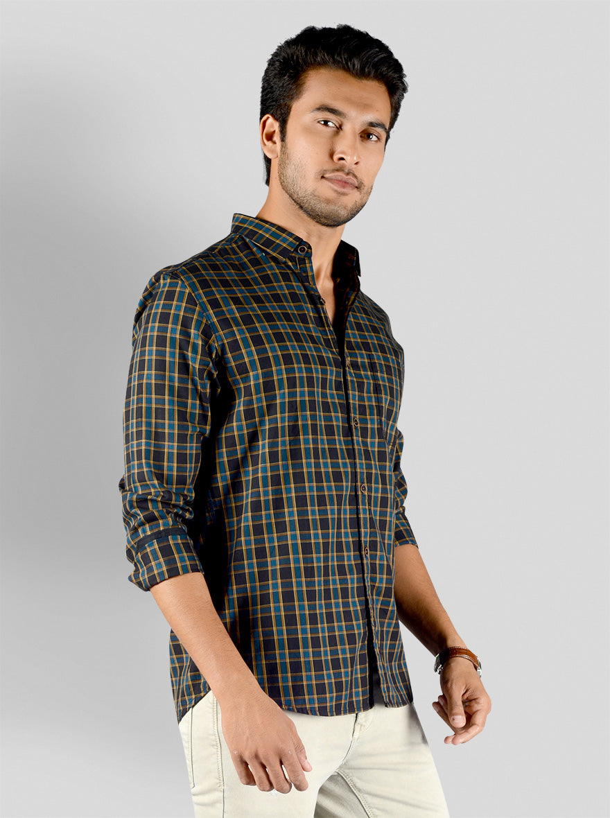 Black Checked Slim Fit Casual Shirt | JB Sport