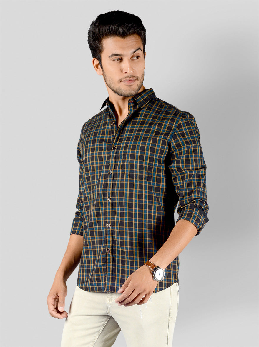 Black Checked Slim Fit Casual Shirt | JB Sport