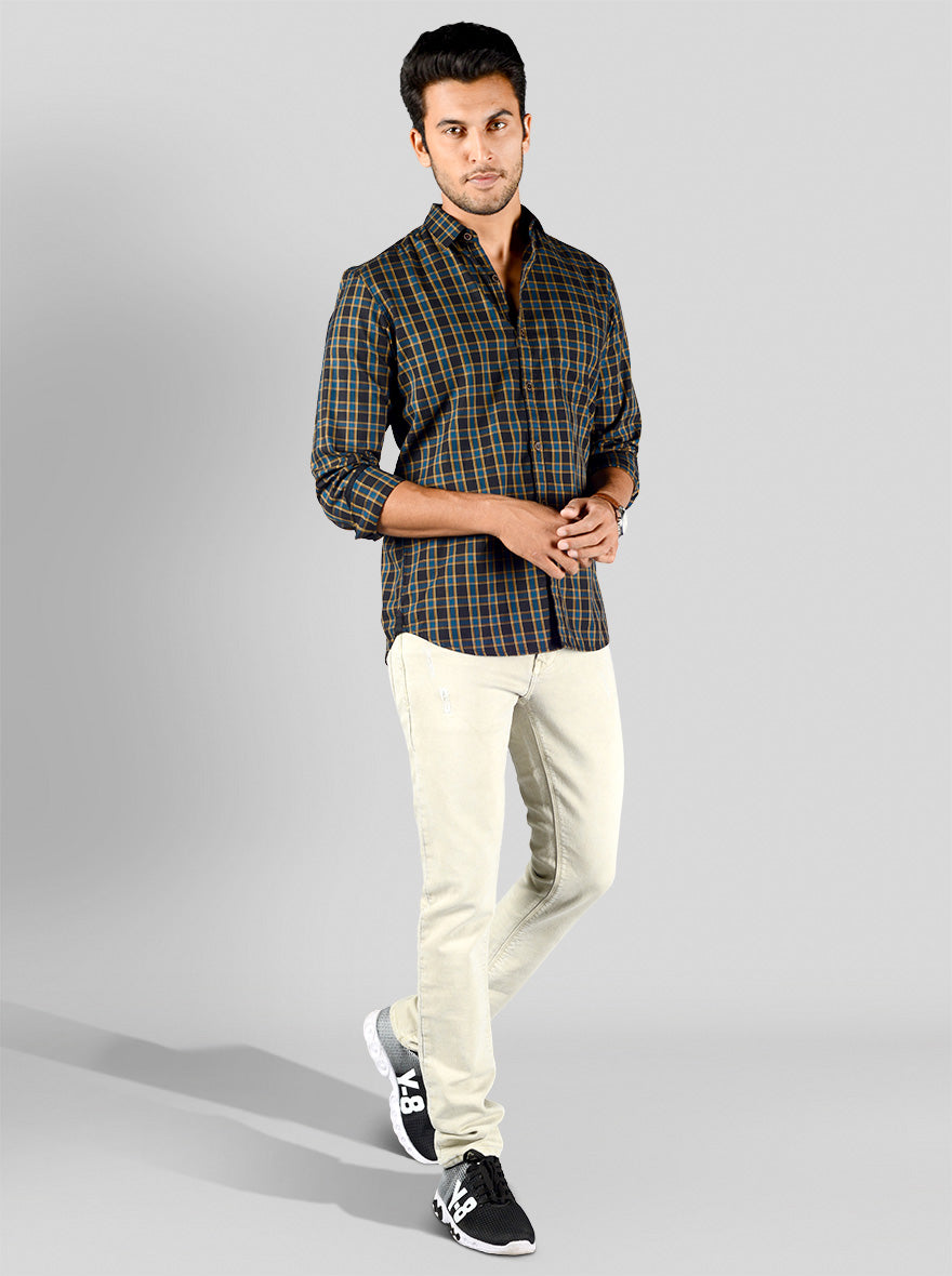 Black Checked Slim Fit Casual Shirt | JB Sport