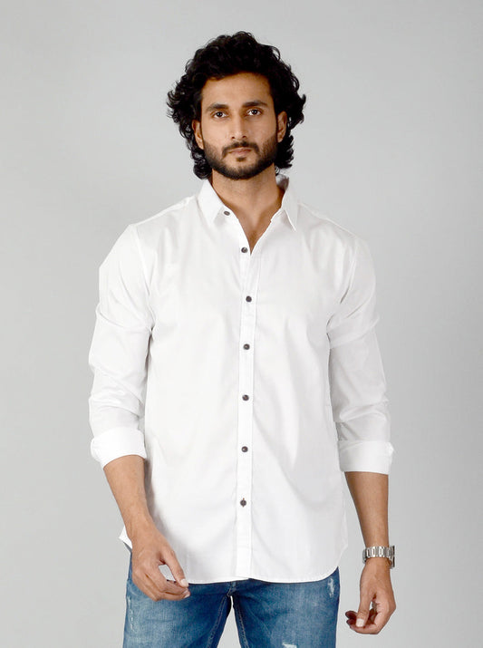 White Solid Slim Fit Casual Shirt | JB Sport