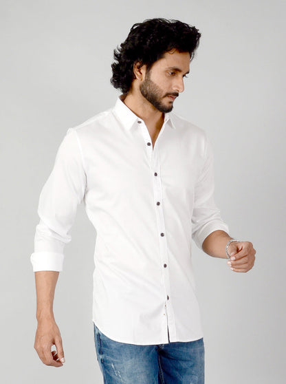 White Solid Slim Fit Casual Shirt | JB Sport
