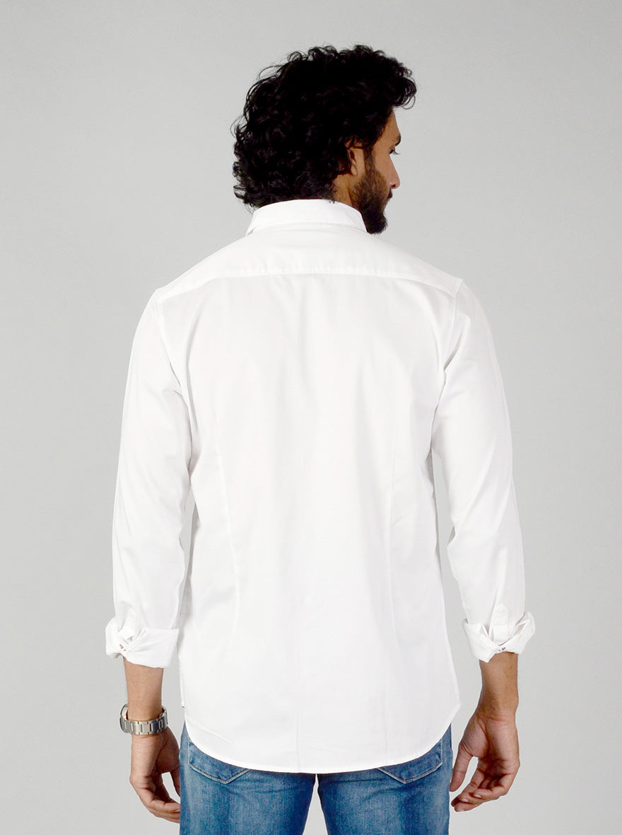 White Solid Slim Fit Casual Shirt | JB Sport