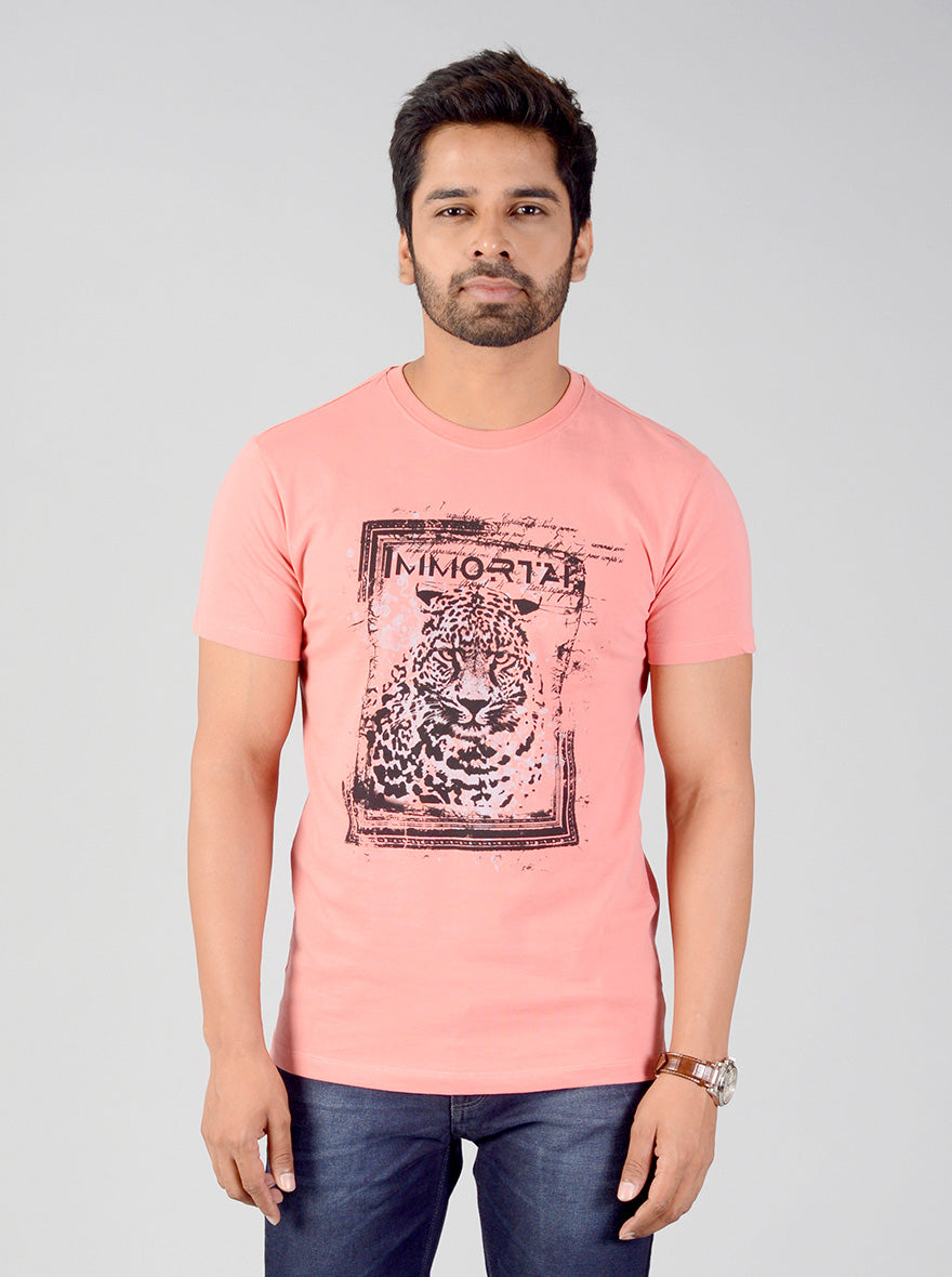 Tint Pink Printed Slim Fit T-shirt | Greenfibre