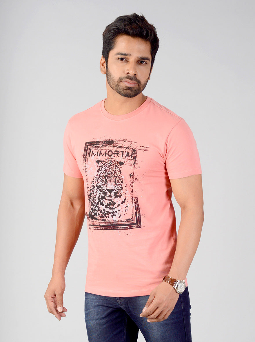 Tint Pink Printed Slim Fit T-shirt | Greenfibre