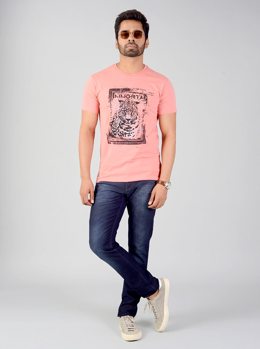 Tint Pink Printed Slim Fit T-shirt | Greenfibre