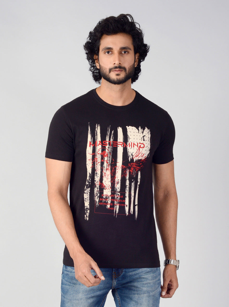 Black Printed Slim Fit T-shirt | Greenfibre