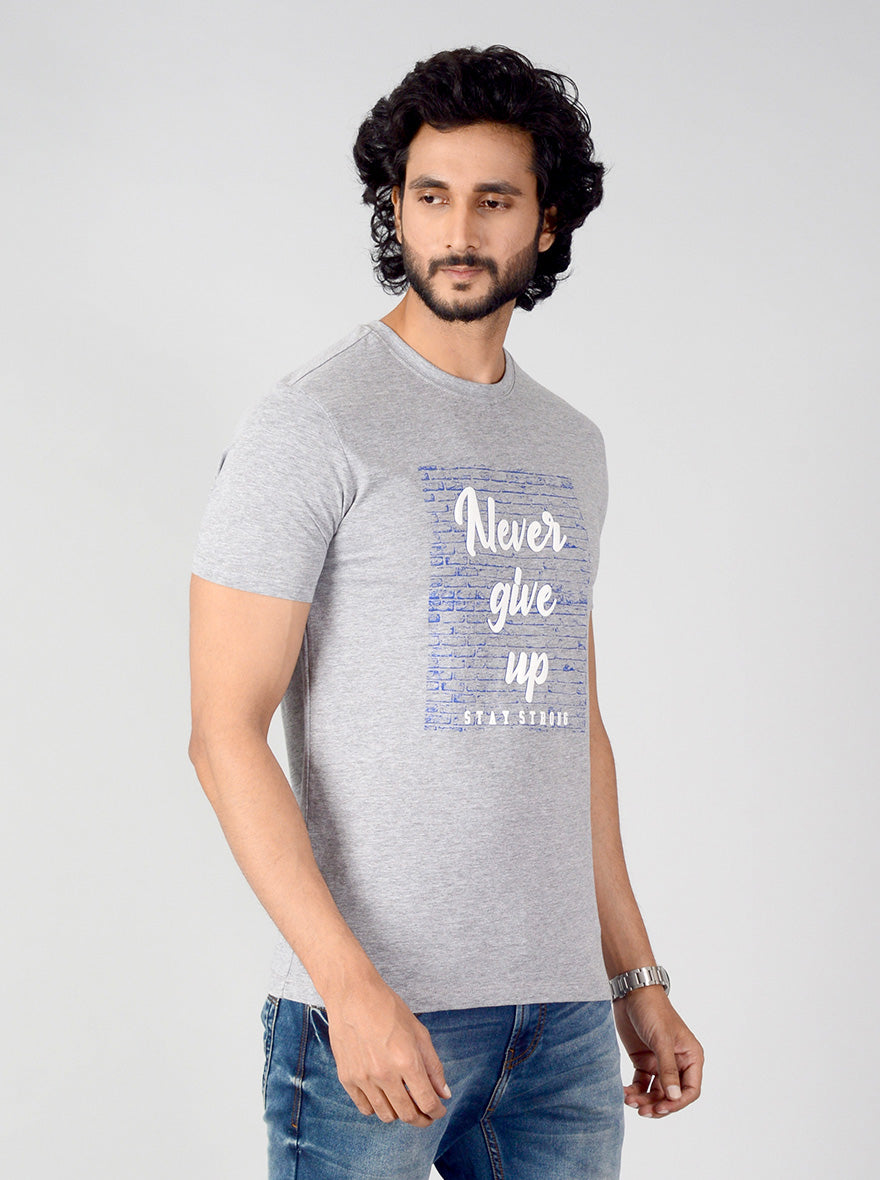 Light Grey Printed Slim Fit T-shirt | Greenfibre