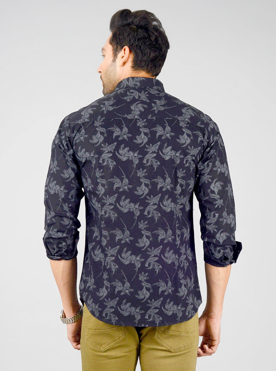 Black Printed Slim Fit Casual Shirt | Greenfibre