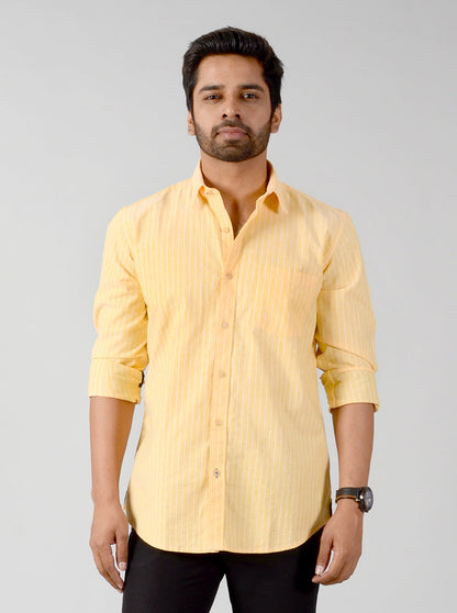 Corn Yellow Striped Slim Fit Casual Shirt | JB Sport