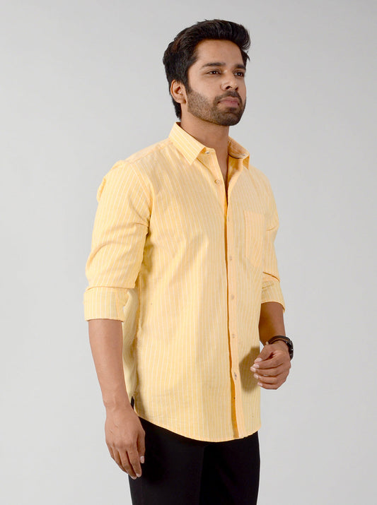 Corn Yellow Striped Slim Fit Casual Shirt | JB Sport