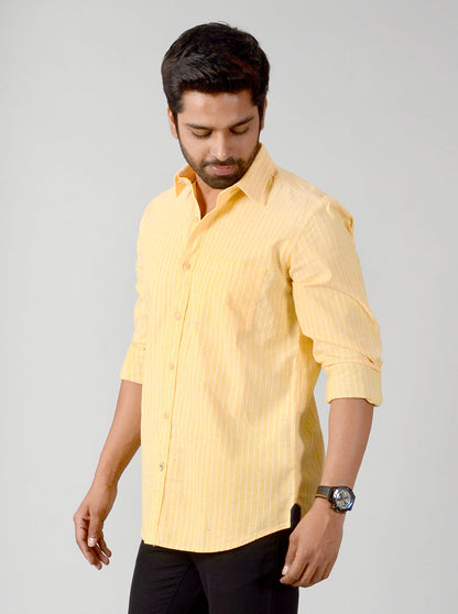 Corn Yellow Striped Slim Fit Casual Shirt | JB Sport