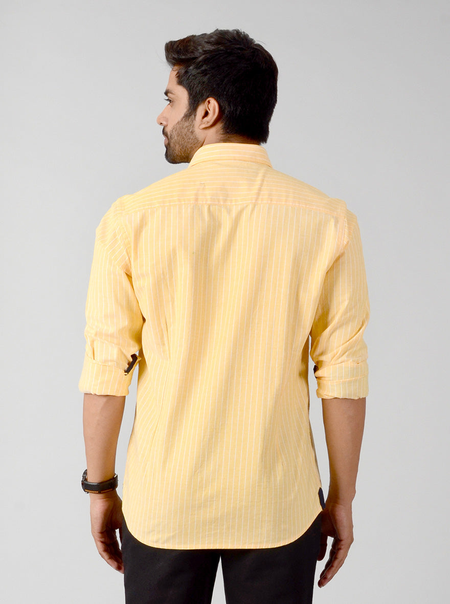 Corn Yellow Striped Slim Fit Casual Shirt | JB Sport