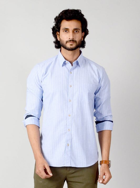 Azure Blue Striped Slim Fit Casual Shirt | JB Sport